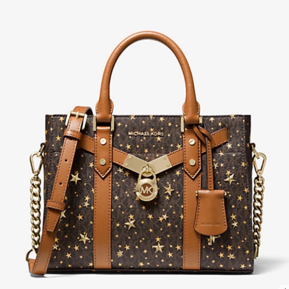Michael Kors Starry Brown and Gold Satchel With Matching Wallet